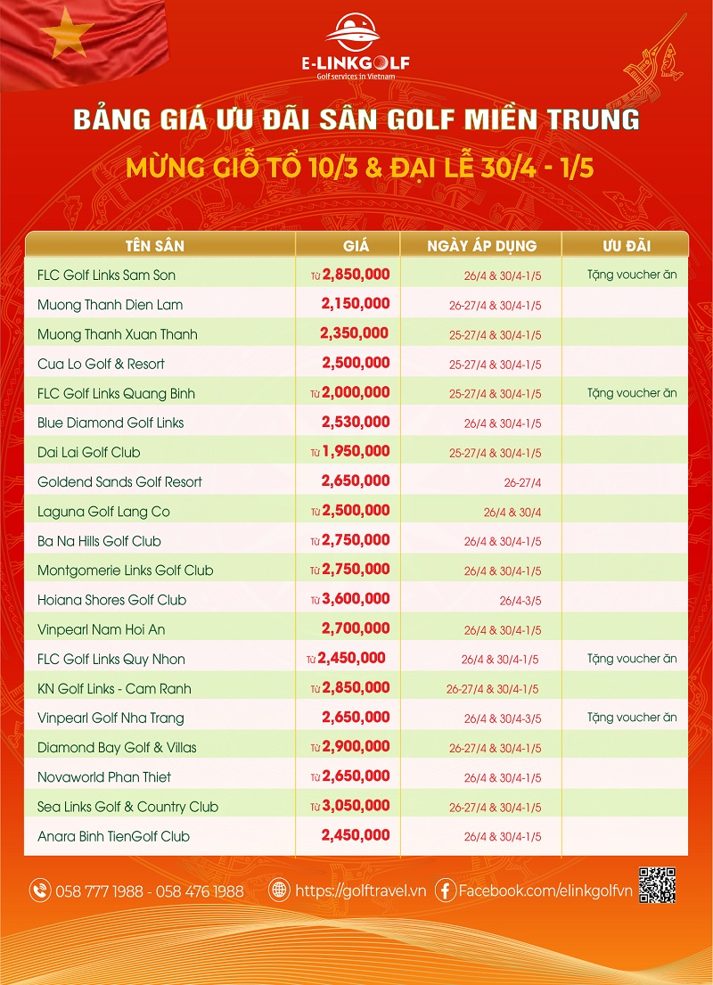giá sân golf miền trung 30/4