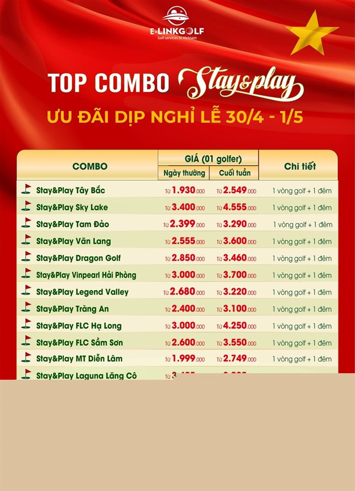 Cập nhật ưu đãi giá sân golf, combo golf 30/4 & 1/5
